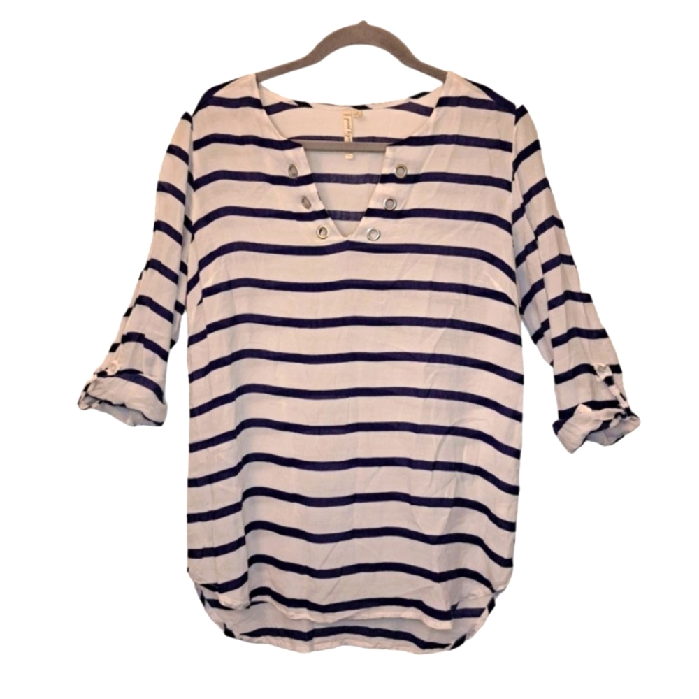 Grand & Greene Striped Lightweight Top With Grommets Size Small